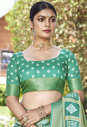 Digital Printed Art Silk Saree in Sea Green
