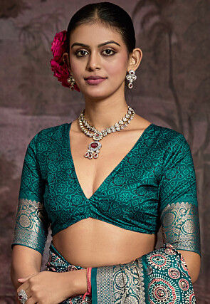 Digital Printed Art Silk Saree in Teal Blue