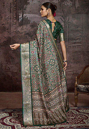 Digital Printed Art Silk Saree in Teal Green