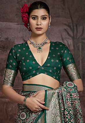 Digital Printed Art Silk Saree in Teal Green