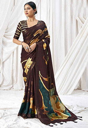Digital Printed Art Silk Saree in Wine