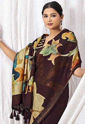 Digital Printed Art Silk Saree in Wine