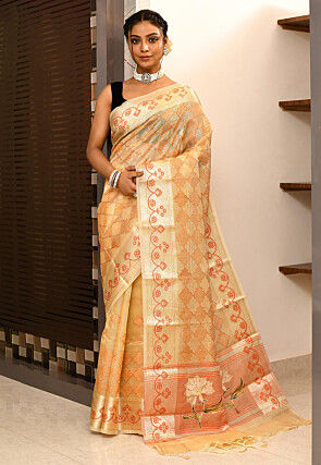 Digital Printed Art Silk Saree in Yellow