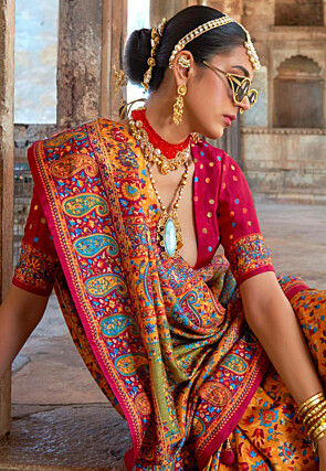 Digital Printed Art Silk Saree in Yellow