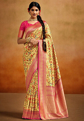 Digital Printed Art Silk Saree in Yellow