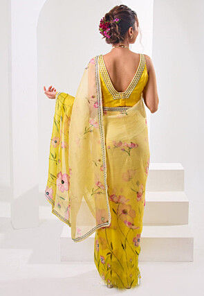 Digital Printed Art Silk Saree in Yellow
