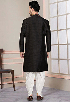 Digital Printed Art Silk Sherwani in Black