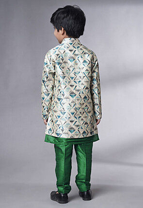 Digital Printed Art Silk Sherwani in Green