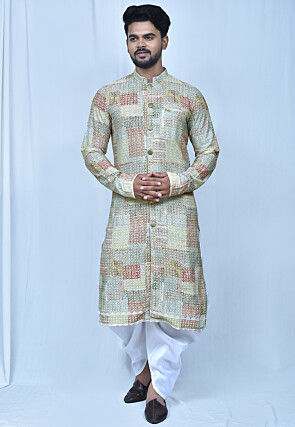 Digital Printed Art Silk Dhoti Kurta in Multicolor