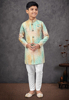 Digital Printed Art Silk Sherwani in Multicolor