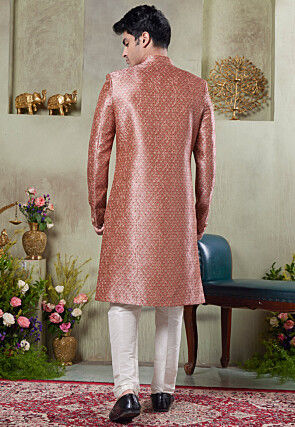 Digital Printed Art Silk Sherwani in Pink