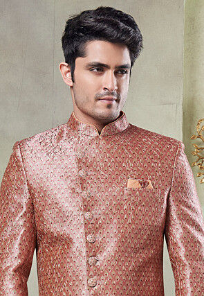 Digital Printed Art Silk Sherwani in Pink