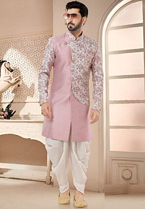 Digital Printed Art Silk Sherwani in Pink