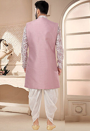 Digital Printed Art Silk Sherwani in Pink