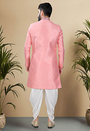 Digital Printed Art Silk Sherwani in Pink