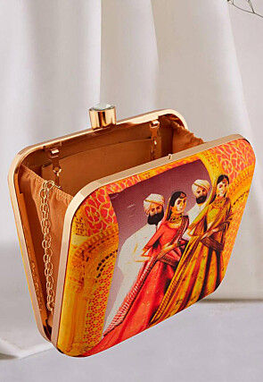 Digital Printed Art Silk Square Clutch Bag in Multicolor