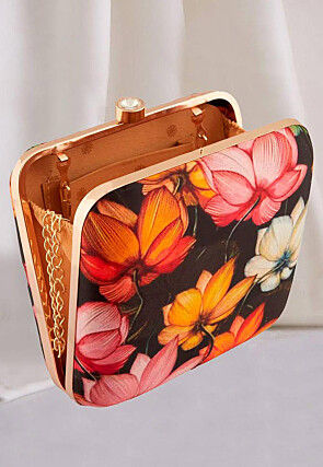 Digital Printed Art Silk Square Clutch Bag in Multicolor