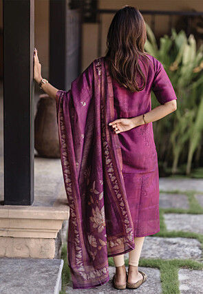 Digital Printed Art Silk Straight Suits in Violet