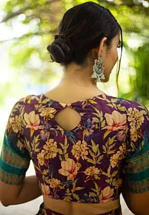 Digital Printed Art Tussar Silk Lehenga in Puple