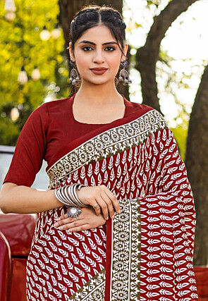 Digital Printed Bhagalpuri Cotton Saree in Maroon