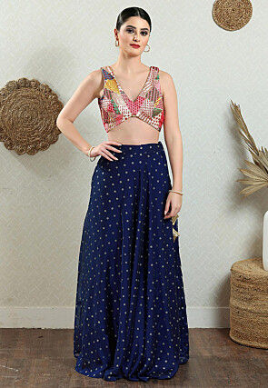 Digital Printed Brocade Blouse in Beige and Multicolor