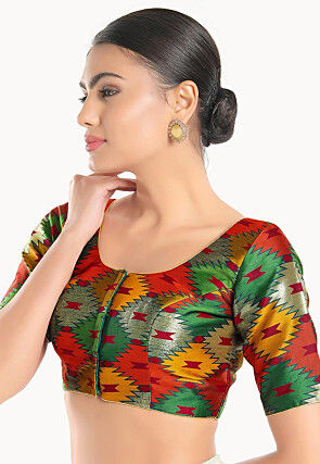 Digital Printed Brocade Blouse in Multicolor