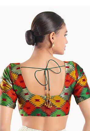 Digital Printed Brocade Blouse in Multicolor