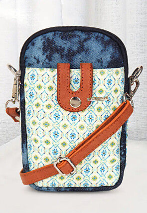 Digital Printed Canvas Mobile Pouch in White and Blue