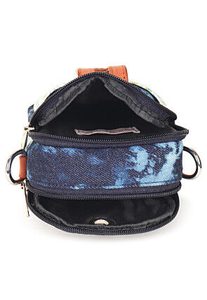 Digital Printed Canvas Mobile Pouch in White and Blue