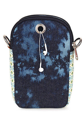 Digital Printed Canvas Mobile Pouch in White and Blue