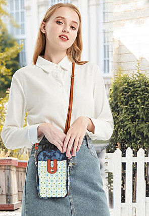 Digital Printed Canvas Mobile Pouch in White and Blue