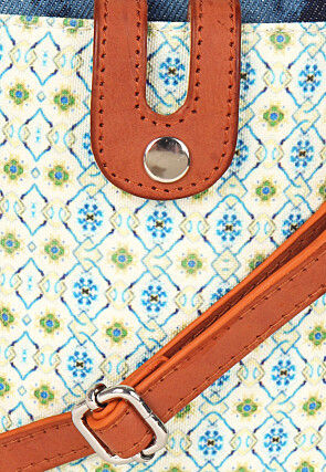 Digital Printed Canvas Mobile Pouch in White and Blue