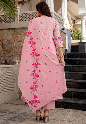 Digital Printed Chanderi Cotton Jacquard Pakistani Suit in Pink