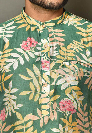 Digital Printed Chanderi Cotton Kurta Set in Green