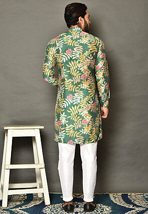 Digital Printed Chanderi Cotton Kurta Set in Green