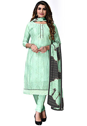 Digital Printed Chanderi Cotton Pakistani Suit in Sea Green