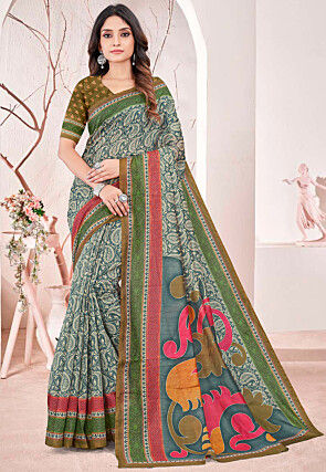 Digital Printed Chanderi Cotton Saree in Multicolor