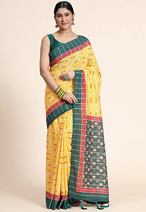Digital Printed Chanderi Cotton Saree in Mustard