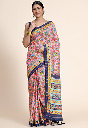 Digital Printed Chanderi Cotton Saree in Pink