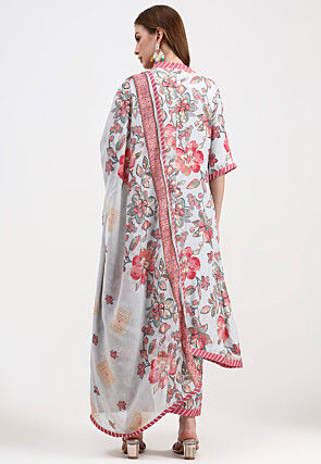 Digital Printed Chanderi Silk A Line Suit in Grey