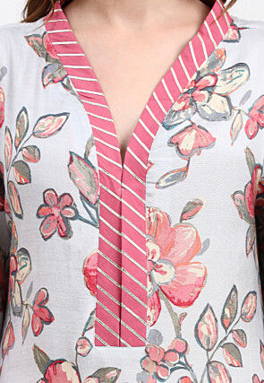 Digital Printed Chanderi Silk A Line Suit in Grey