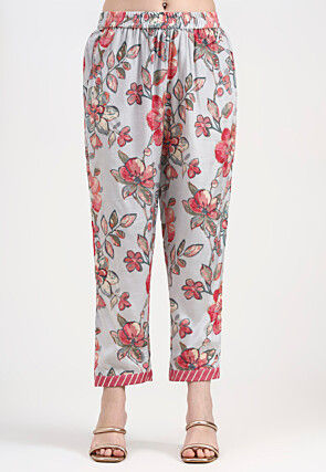 Digital Printed Chanderi Silk A Line Suit in Grey