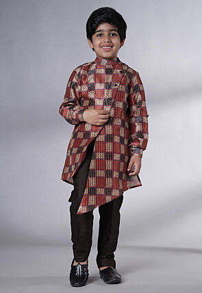 Digital Printed Chanderi Silk Asymmetric Kurta Set in Multicolor
