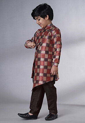 Digital Printed Chanderi Silk Asymmetric Kurta Set in Multicolor