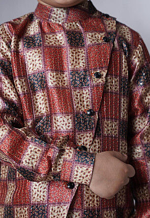 Digital Printed Chanderi Silk Asymmetric Kurta Set in Multicolor