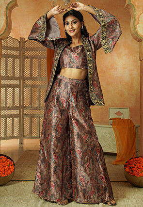 Digital Printed Chanderi Silk Co Ord Set in Brown