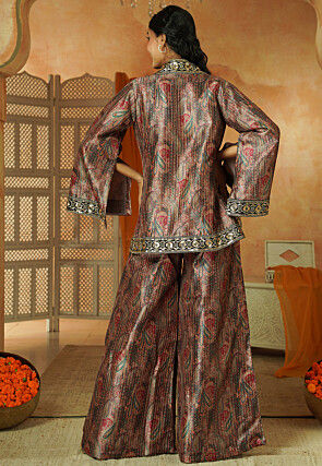 Digital Printed Chanderi Silk Co Ord Set in Brown