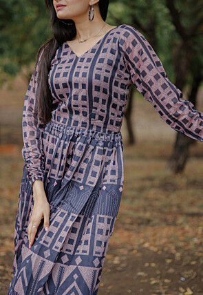 Digital Printed Chanderi Silk Gown in Blue