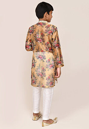 Digital Printed Chanderi Silk Kurta Set in Beige
