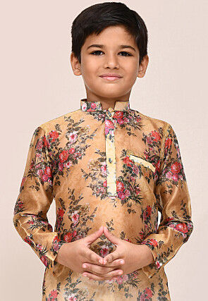 Digital Printed Chanderi Silk Kurta Set in Beige